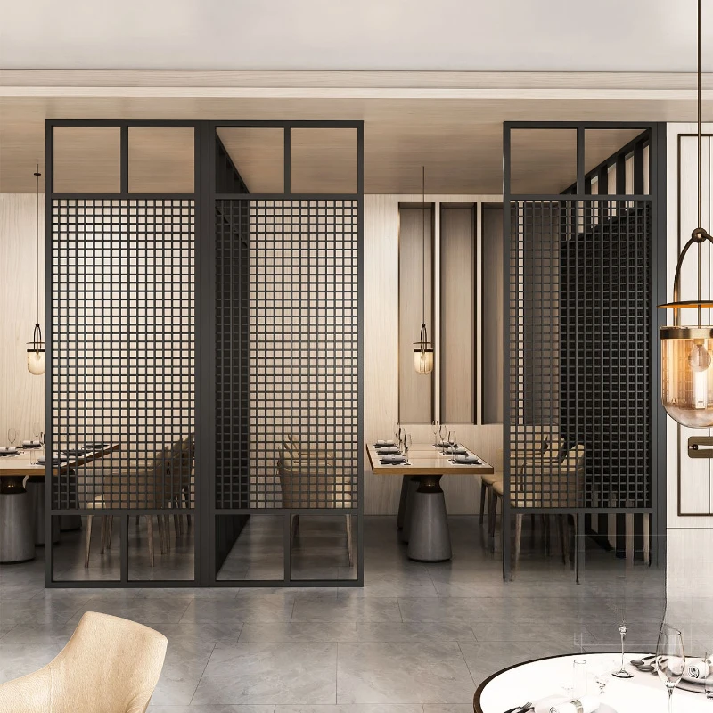 

Italian partition screen box booth banquet restaurant office block hollow cross grid light luxury high sense