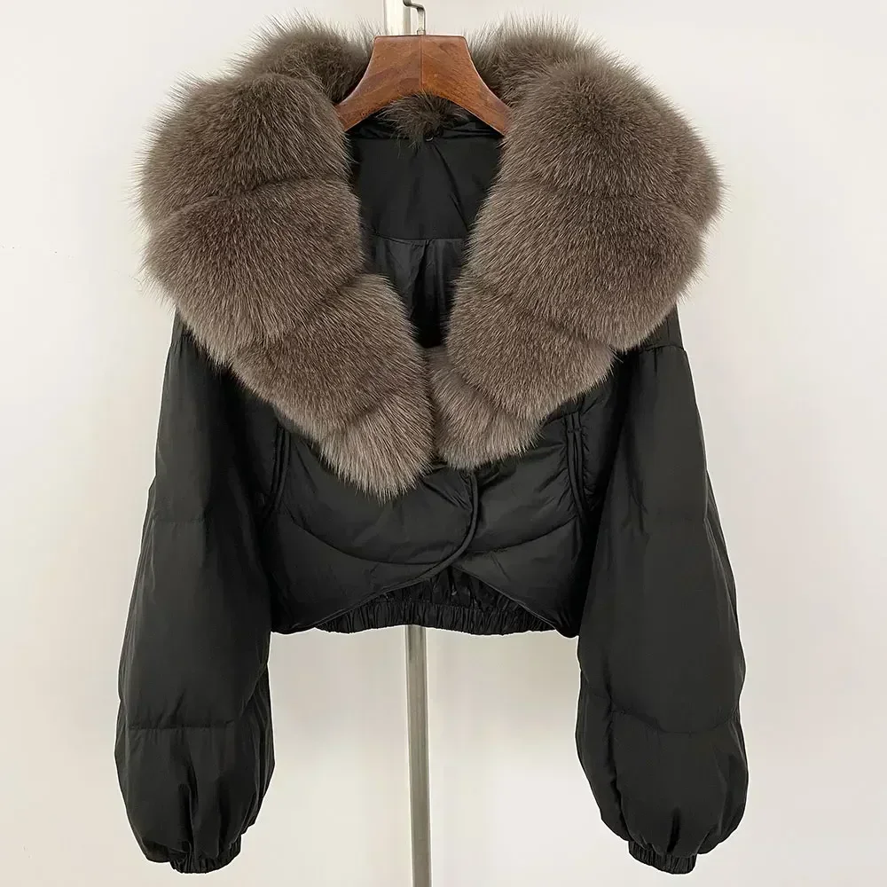 

Luxury Super Real Fur Coat Women 2024 Winter 90% White Duck Down Jacket Lady Big Natural Fox Fur Collar Puffer Jacket Female