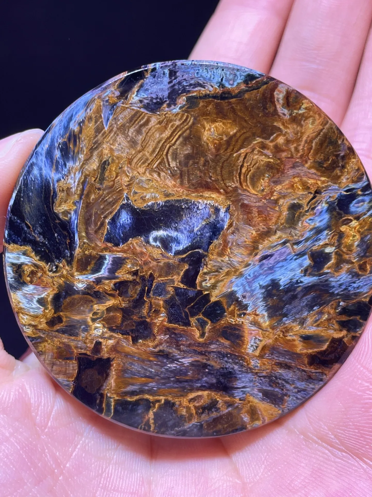 Natural Blue Yellow Pietersite Pendant 59.4/6.3mm Round Women Men Fire Pietersite Namibia Necklace Jewelry AAAAAA
