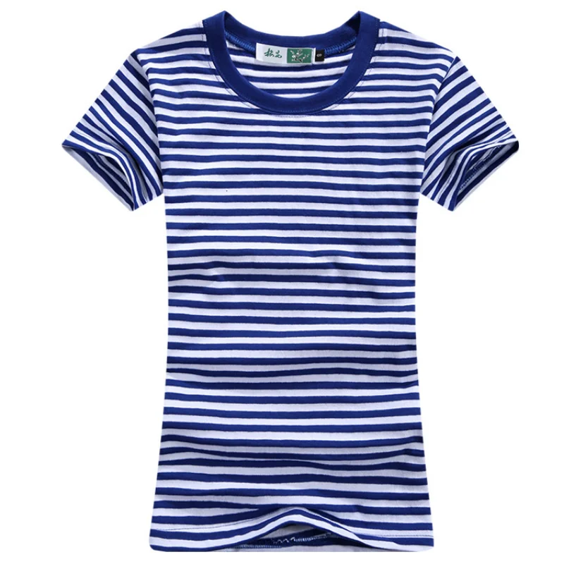 Camiseta deportiva de manga corta para hombre, camisa azul marino y blanca a rayas, Tops para padres e hijos, camisetas informales con cuello redondo