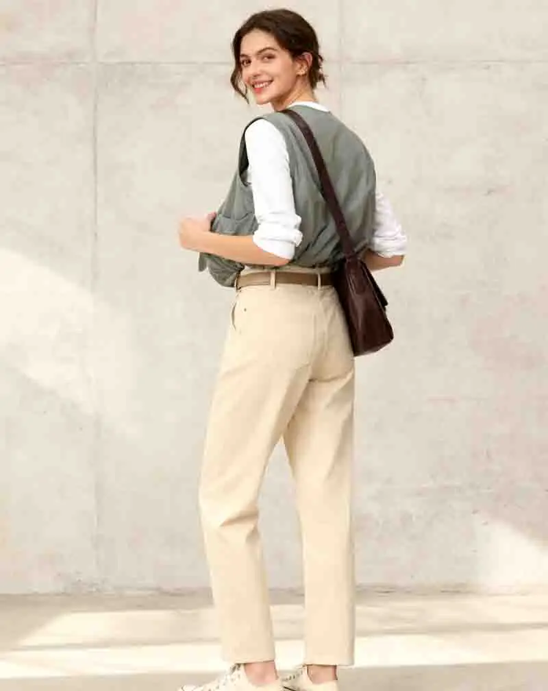 เสื้อกั๊กผู้หญิงแบบบาง เสื้อกั๊กหนังสำหรับฤดูใบไม้ร่วง ปรับได้ ทนทาน มีกระดุมแป๊กและหัวเข็มขัด เหมาะสำหรับขี่มอเตอร์ไซค์