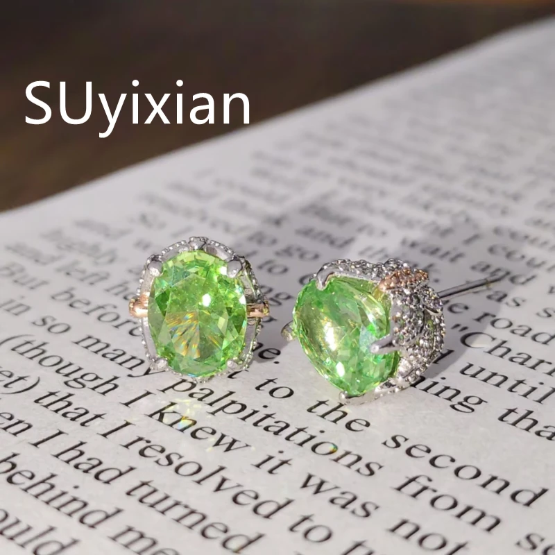 925 Sterling Silver Zircon Earrings. Exquisite Ice-flower Faceting, Two-tone Design. Romantic, Chic, and Refined Daily Wear.
