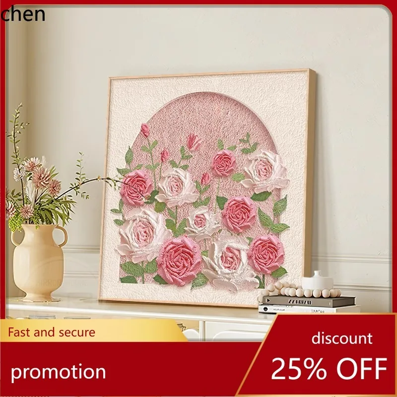Ht  rose floral wall art - creamy style decorative painting for tv cabinet, entryway, or sideboard