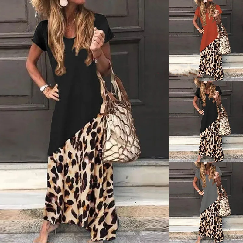 Nowa strona Vintage Leopard Robe 2022 jesień Casual długi rękaw Maxi długi Vestidos sukienka moda ponadgabarytowych kobiet długa sukienka koszulowa