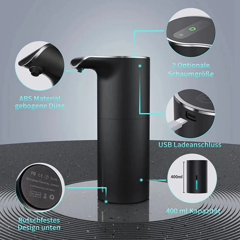 NEW  Soap Dispenser Automatic Touchless Soap Dispenser USB Rechargeable Electric Soap Dispenser 450ML Black Foam Soap Dispen