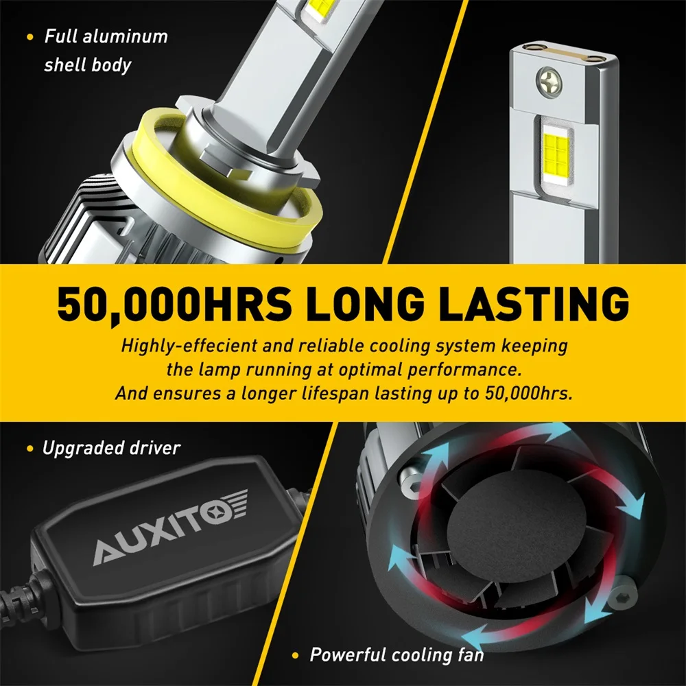 AUXITO 2x 25000LM Super Bright H11 H8 H9 9005 HB3 LED Canbus No Error 360 Headlight Bulb 9012 HIR2 H13 LED Head Lights Auto Lamp