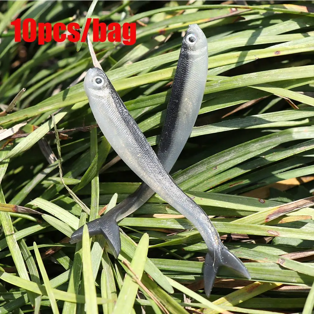 10PCS 8cm/2g Silver Silicone Soft Shrimp Worms Fish Lure Jig Head Maggot Fishing Bait