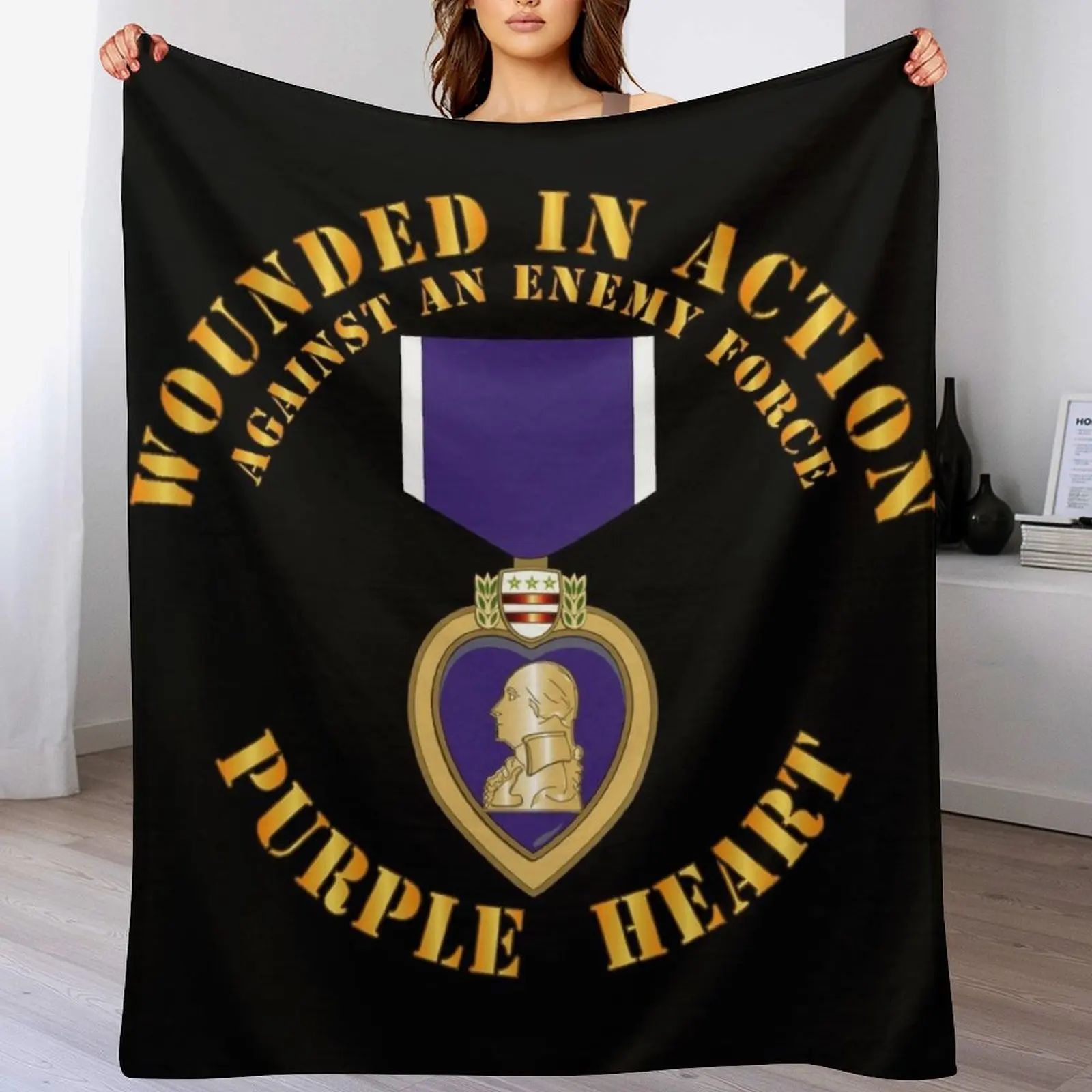 

Wounded in Action - Purple Heart V1 Throw Blanket Bed linens Large Luxury Blankets