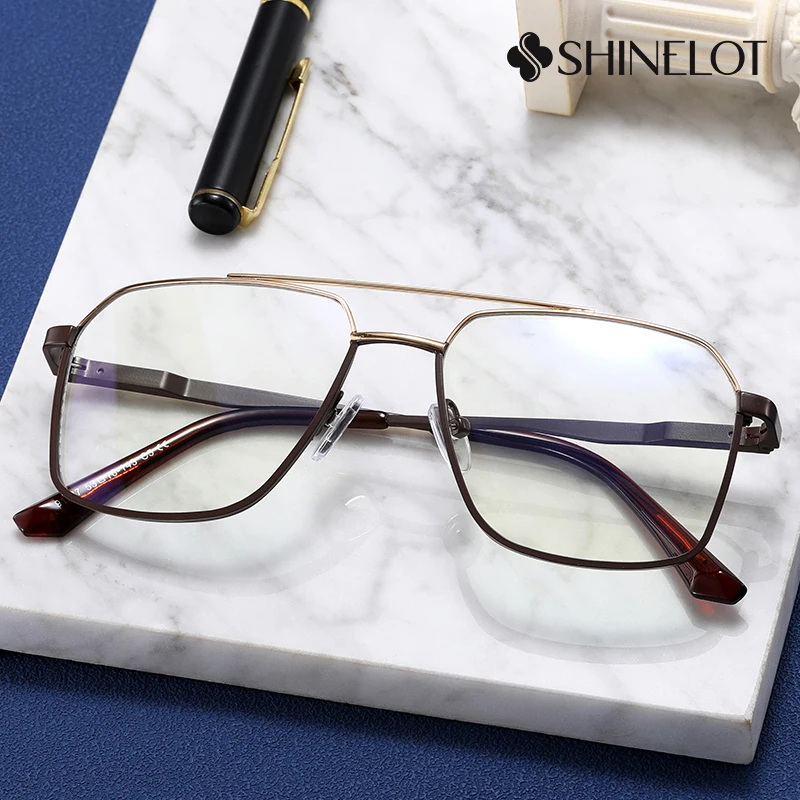 

91387 New Arrival Metal Rectangle Men Double Bridge Eyeglasses Frame Spectacles Eyewear Eye Protection Male Business Glasses