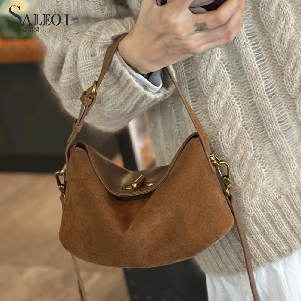 

Genuine Suede Cow Leather Women Shoulder Crossbody Bag Luxury Designer Brand Soft Cowhide Female Small Handbag High Quality New