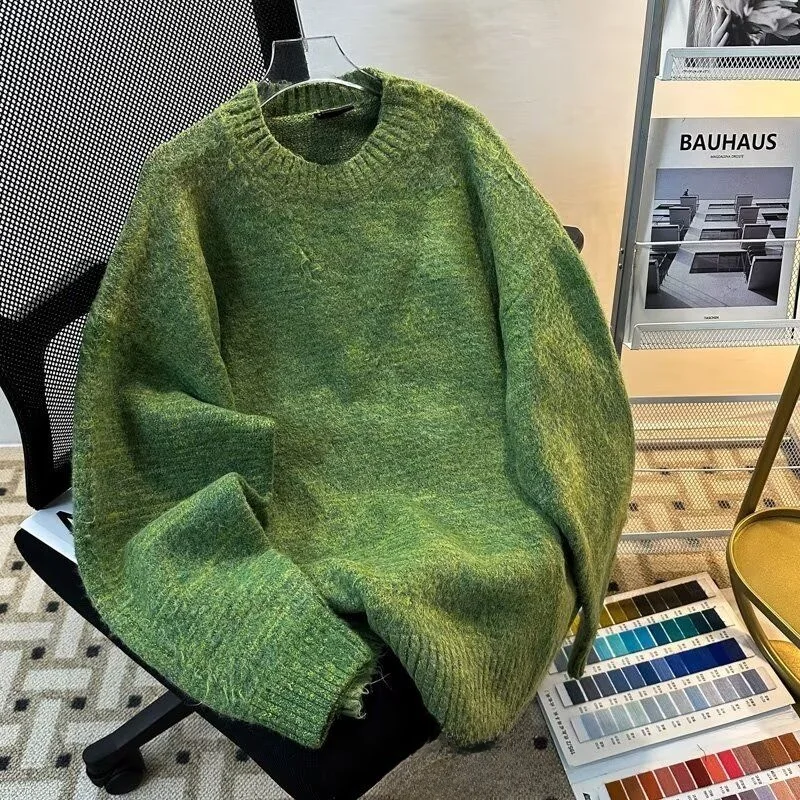 

Thiened Autumn Winter Men's Knitted Sweater Loose Casual Sle Korean Faion Japanese Sle Winter Ins Hong Kong Sle Laz...