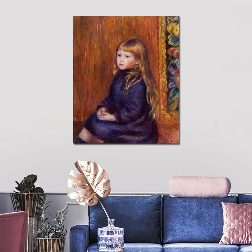 Oil Paintings by Pierre Auguste Renoir Seated Child in a Blue Dress Hand painted Art Reproduction High quality