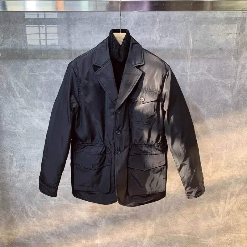 

Autumn Winter New Suit Collar Cotton Jacket Men's Fashion Jackets Long Sleeves Single Breasted Solid Color Pockets Parkas