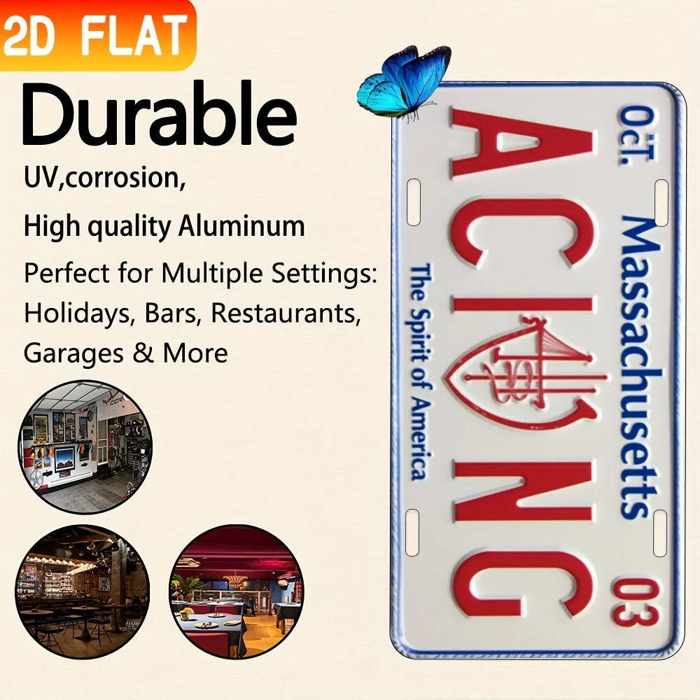Massachusetts License Plate Wall Decor - Heavy-Duty Metal Retro Red & Blue state Plate with 