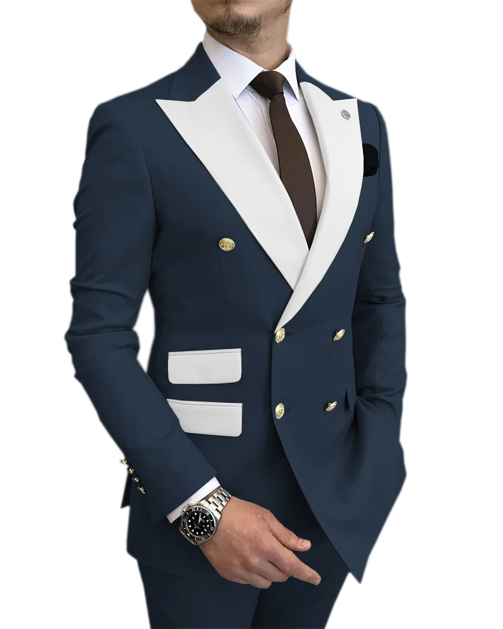 Costumes Pour Hommes Light Blue Smoking Jacket Pants Gold Buttons Party Tuxedo Dress Double Breasted Men Suits For Wedding Groom