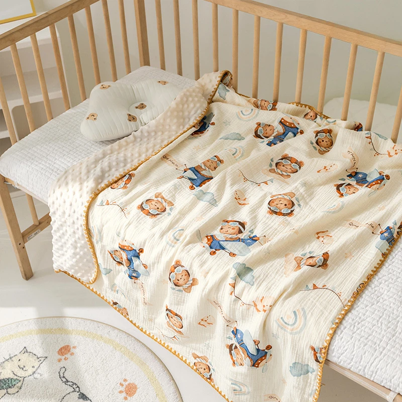 

Baby Blanket Newborn Cotton Gauze Blanket Toddler Cartoon Print Super Soft Quilt Muslin Throw Swaddle Wraps Children's Bedding