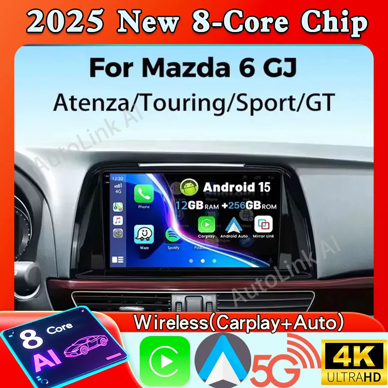 Android 15 For Mazda 6 GJ Atenza 2012 2013 2014 2015 2016 2017 Carplay Auto Multimedia All-in-one Car Radio Video Player 4G GPS
