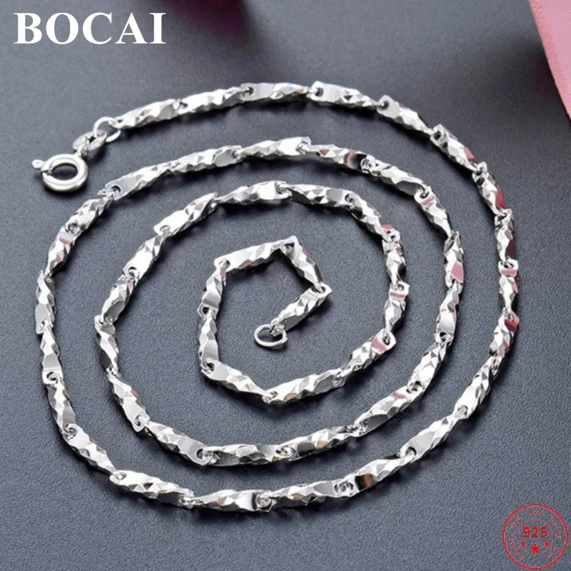 BOCAI S925 Sterling Silver Necklace Collarbone Chain Multi Specification Twist-Chain Pure Argentum Neck Jewelry for Women