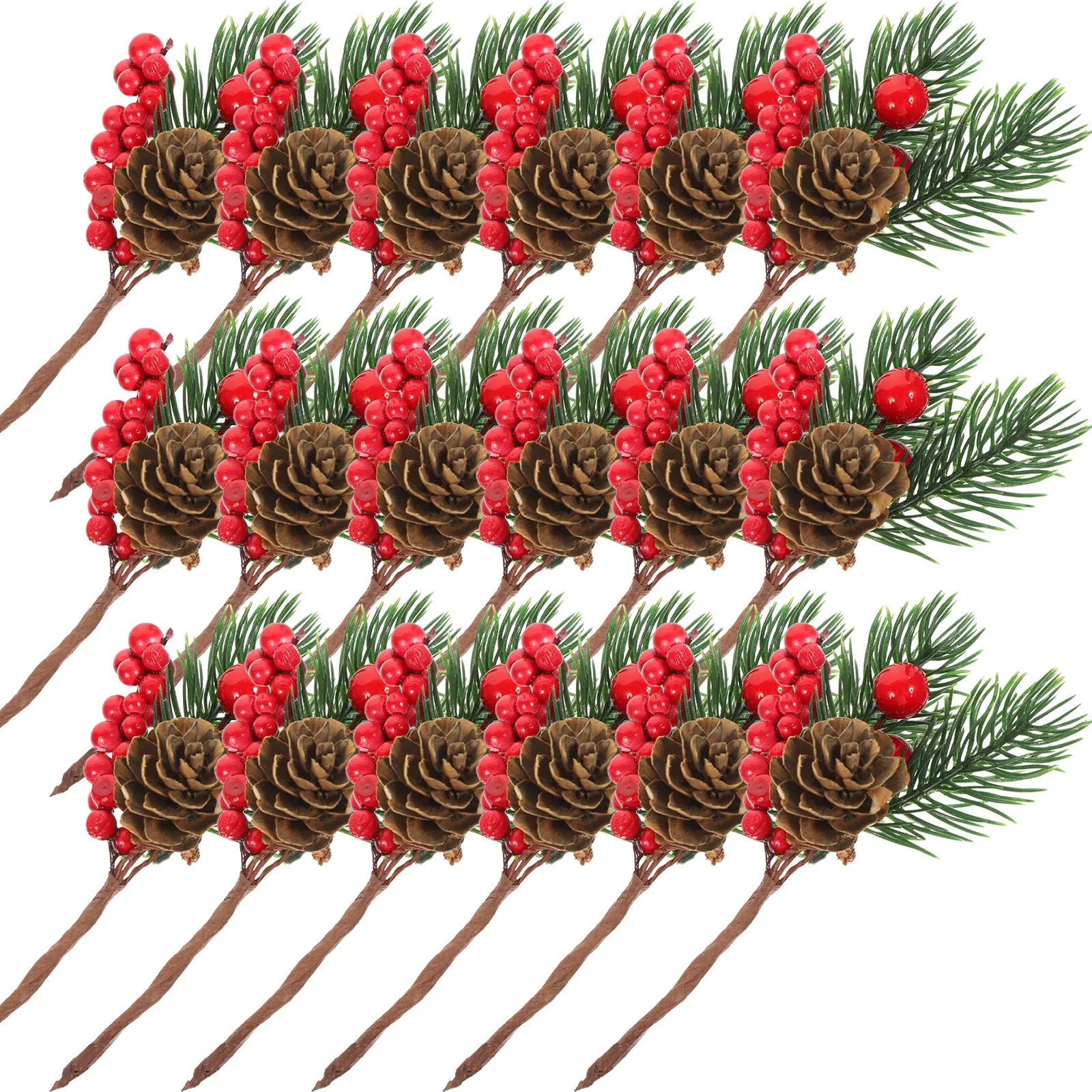 

10Pcs Christmas Pine Picks Artificial Red Berries Branches with Pinecone Stem for DIY Wreath 2024 Navidad Party Decor Supplies