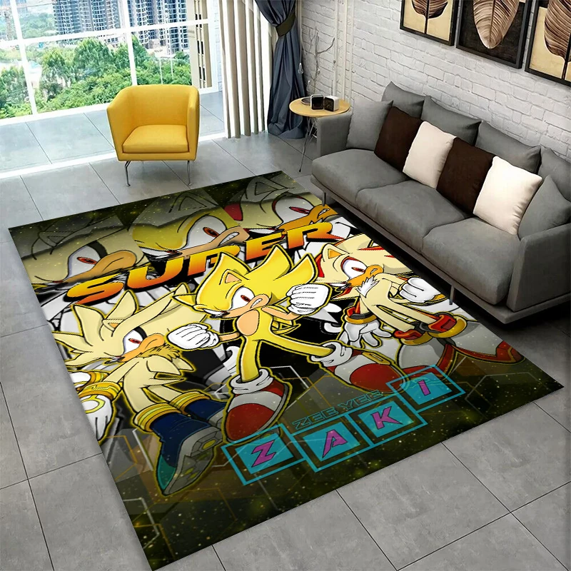 HD Retro Game S-Sonic Cartoon Non-Slip Area Rug for Living Room Bedroom Playroom,Decorative Carpet Floor Mat Home Decor Holiday