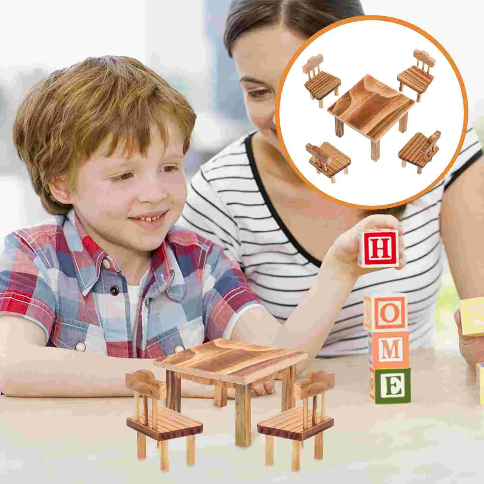 Set retrò Mini casa Piccoli mobili Tavolo Sedia Arredamento Decor Set Decor Ornamenti cinesi Tavolo Sedia Giocattolo Regalo