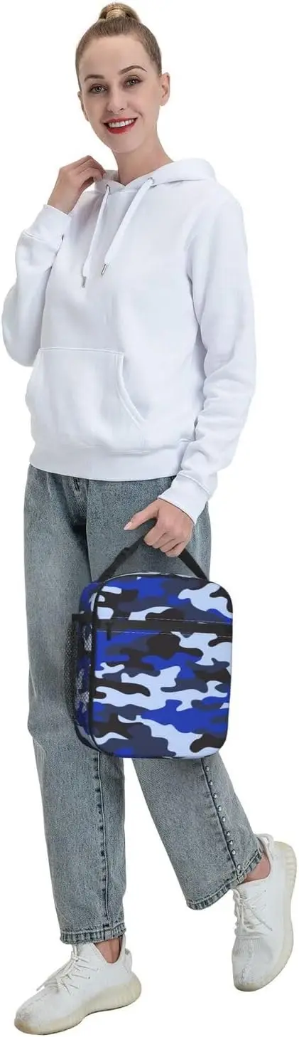 Boîte à lunch isotherme durable, sac à lunch réutilisable pour adultes, hommes et femmes, parfait pour les pique-niques au travail, camouflage bleu