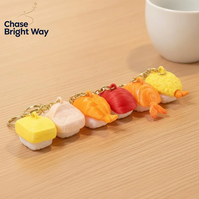 Cute Simulation Sushi Clicker Keychain 3D Printed Eco-Friendly Fidget Toy Key Ring for Handbag Decor
