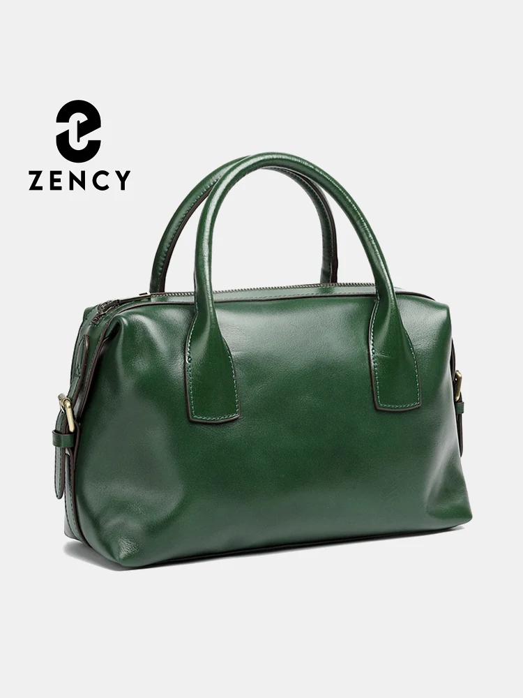 Zency Vintage Green Genuine Leather Top-handle Bag For Women Boston Bag Shoulder Handbag Crossbody Large Capacity Bolsas