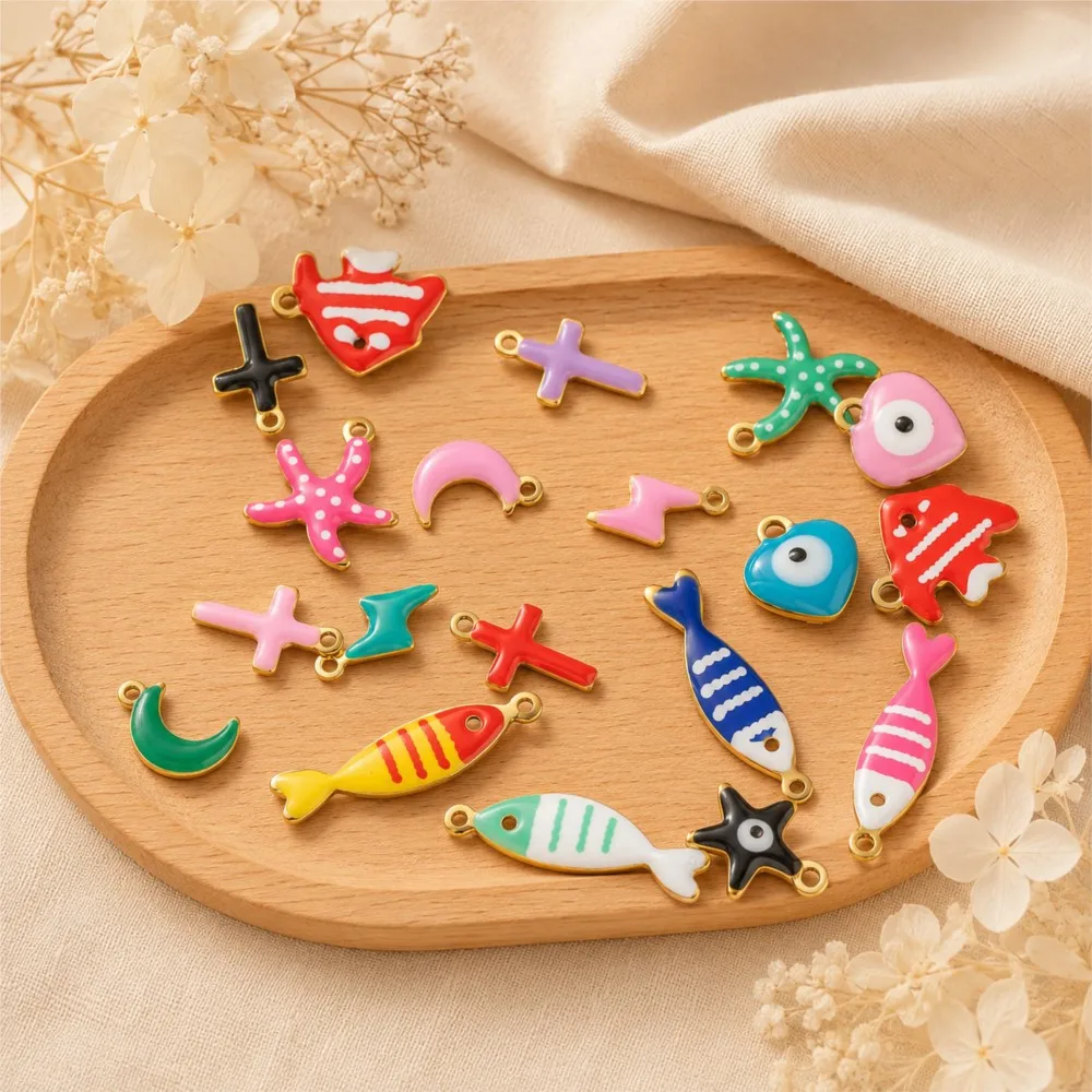 20Pcs/Lot Stainless Steel Small Starfish Fish Enamel Pendant For DIY Ocean Necklace Earrings Jewelry Making Accessories Findings view 2
