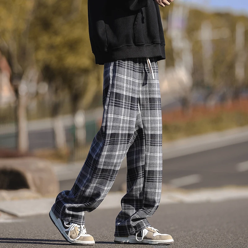 

Мужские утепленные брюки с широкими штанинами, осенне-зимние, винтажные, в клетку, свободного кроя, повседневные, молодежные, немнущиеся