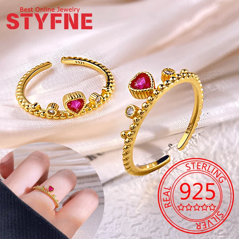 

925 Sterling Silver Ring for Women Exquisite bead edged Red Heart Ring Fine Silver Jewelry Anniversary Gift Bridal Ring