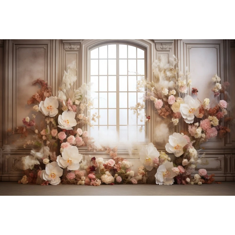 Boho Floral Indoor Birthday Party Backdrop Window Pampas Grass Arch Door Wedding Maternity Party Portrait Photography Background