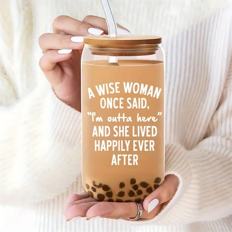 16oz Lead-Free Clear Glass Coffee Cup, Reusable Drinking Tumbler Perfect Retirement Farewell Gift for Women Office Coworkers