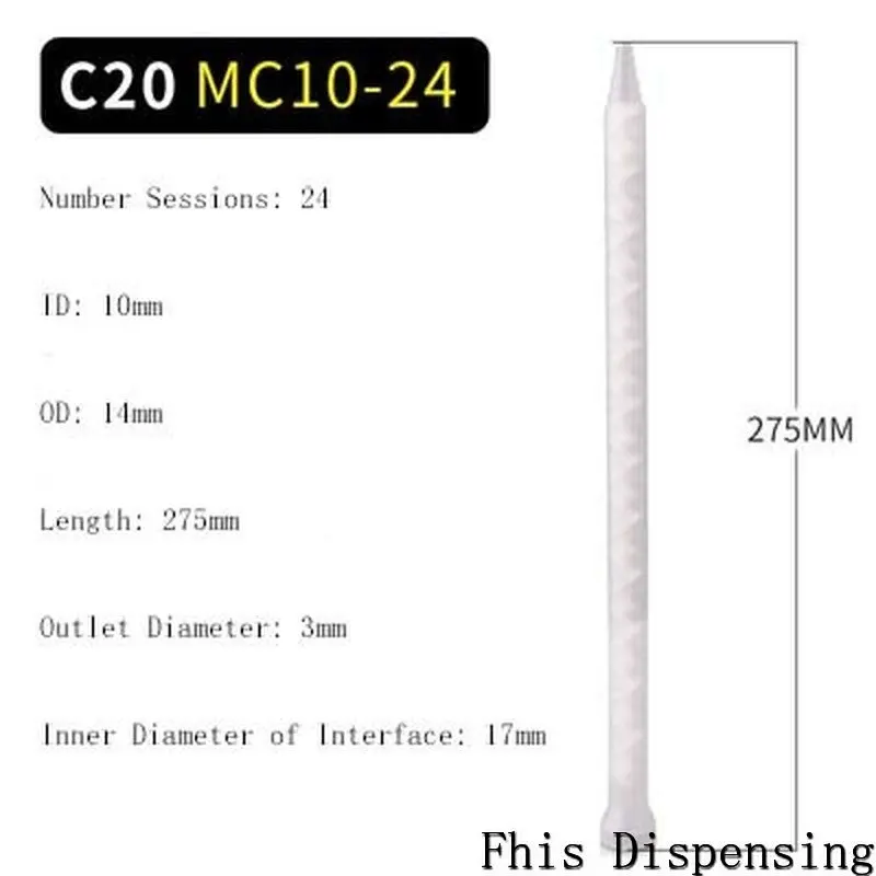 Resin Static Mixer MC10-24 Mixing Nozzles for Duo Pack Epoxies Core POM Material