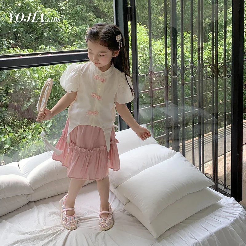 Baby Girl Clothes Suit Girls Set Summer 2024 New Chinese Style Improved Little Girls Ancient Short Sleeve Performance Clothing