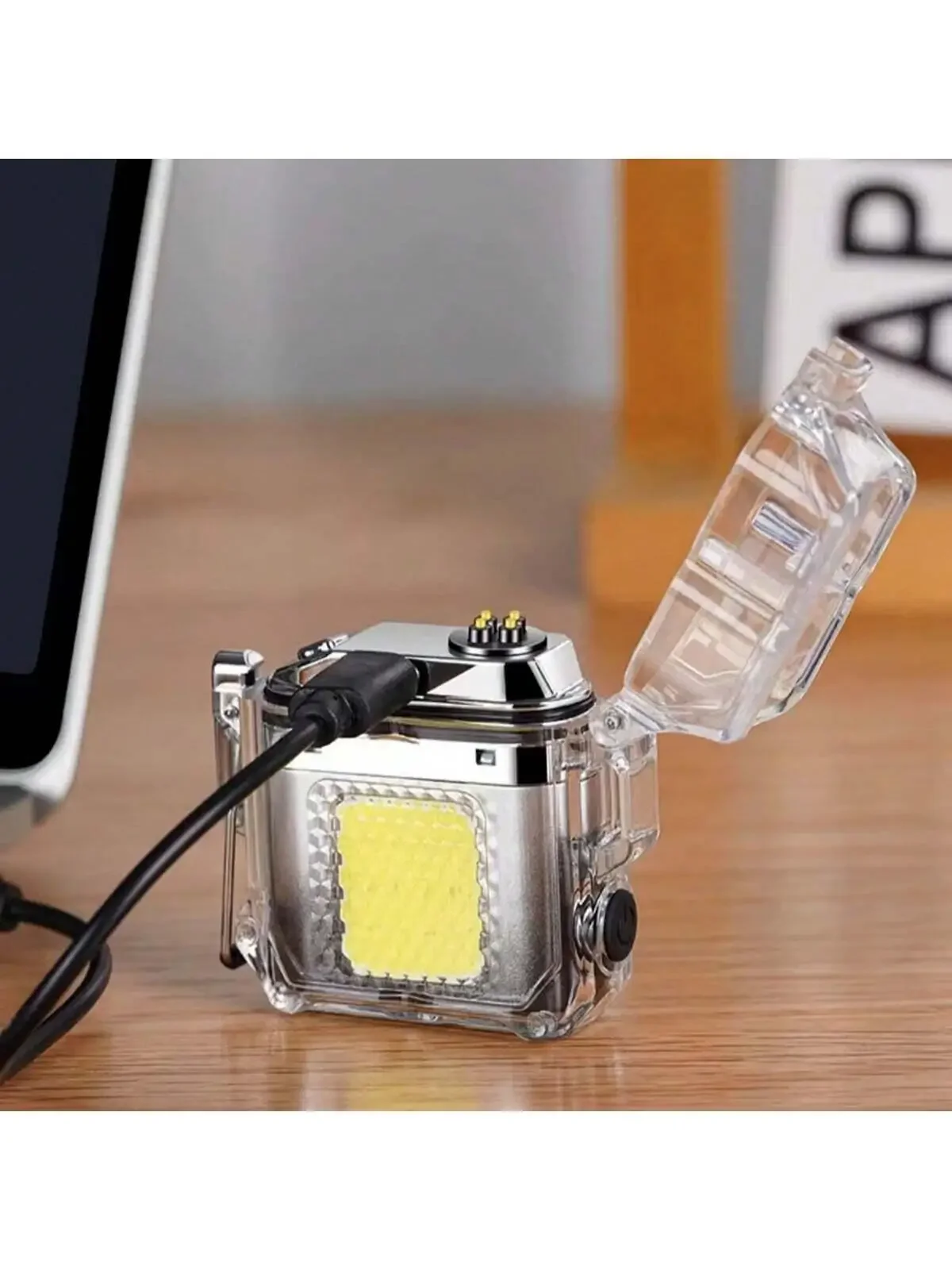 Outdoor waterproof lighting electric lighter - transparent curved design with rechargeable power display screen