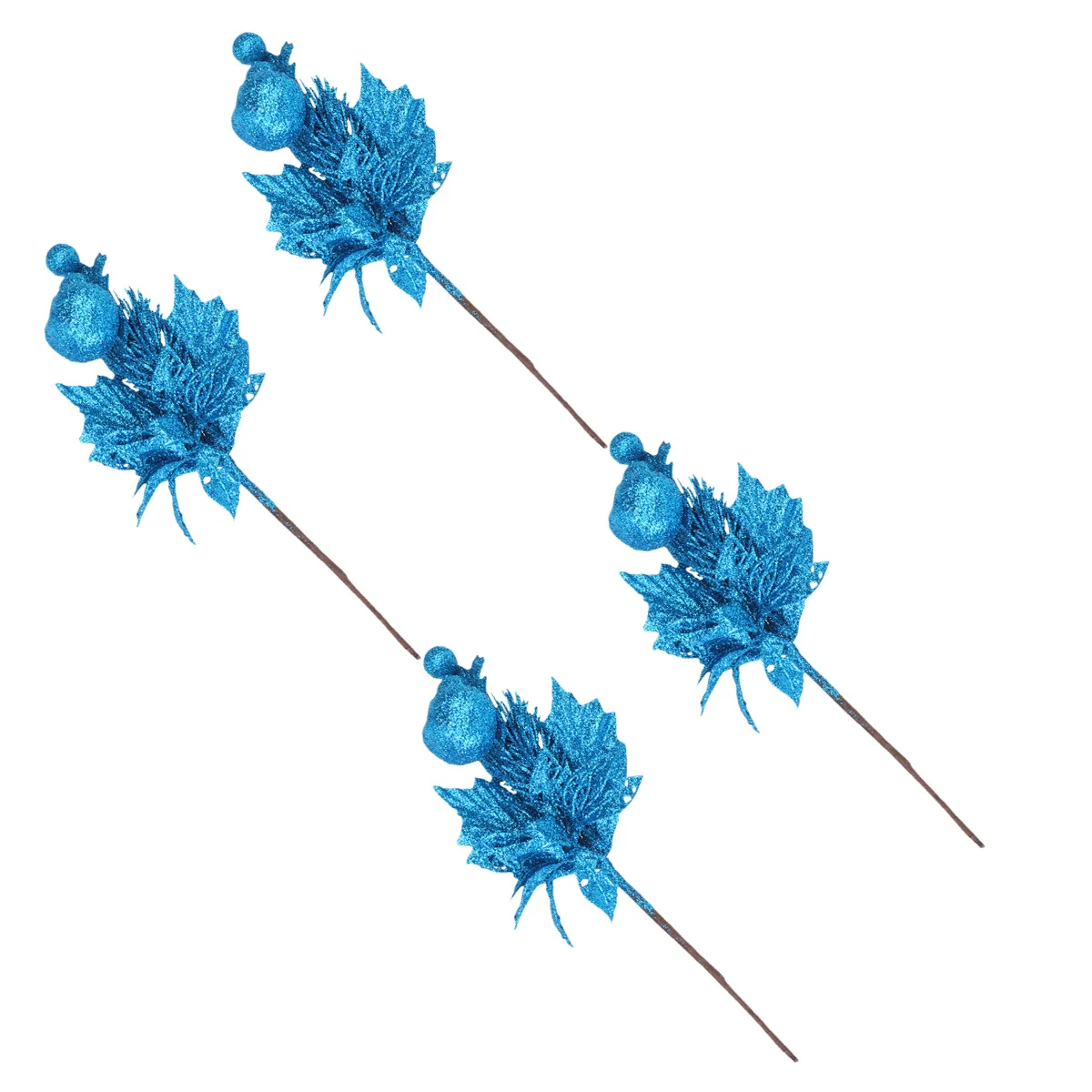 

4pcs Artificial Christmas Glitter Pine Picks Simulated Leaves Stems For Diy Wreath Tree Decor Festive Plant Holiday