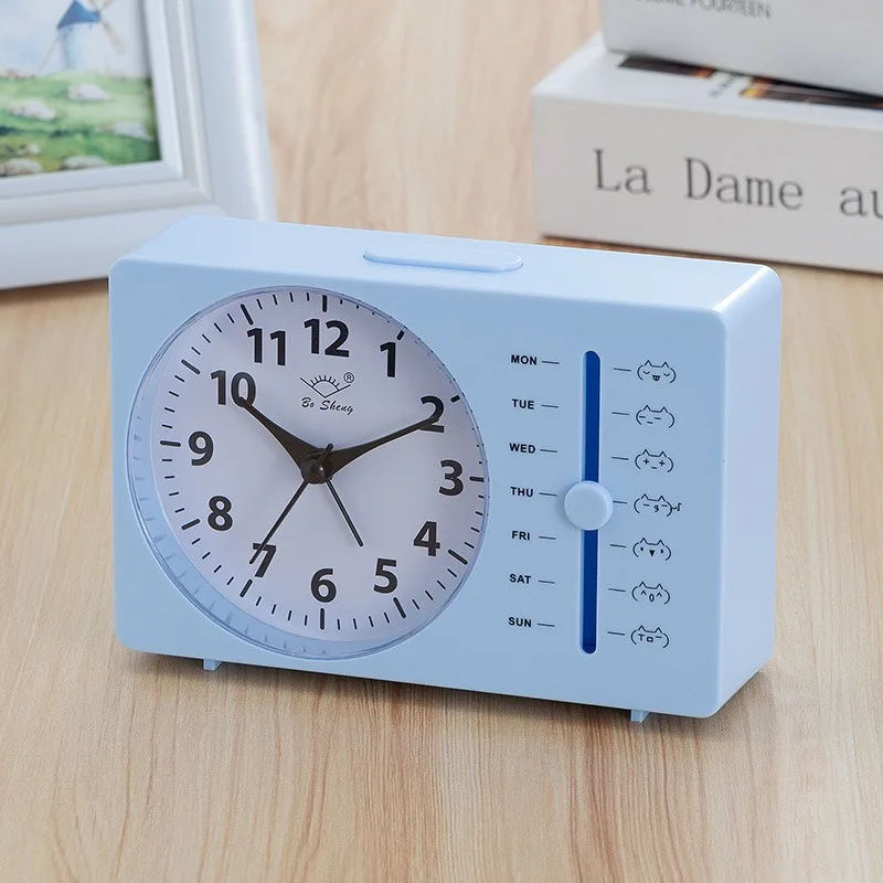 Creative Rectangular Colorful Small Alarm Clock Sweep Second Silent Quartz Desk Clock Student Wake-up Alarm Watch Home Decorate