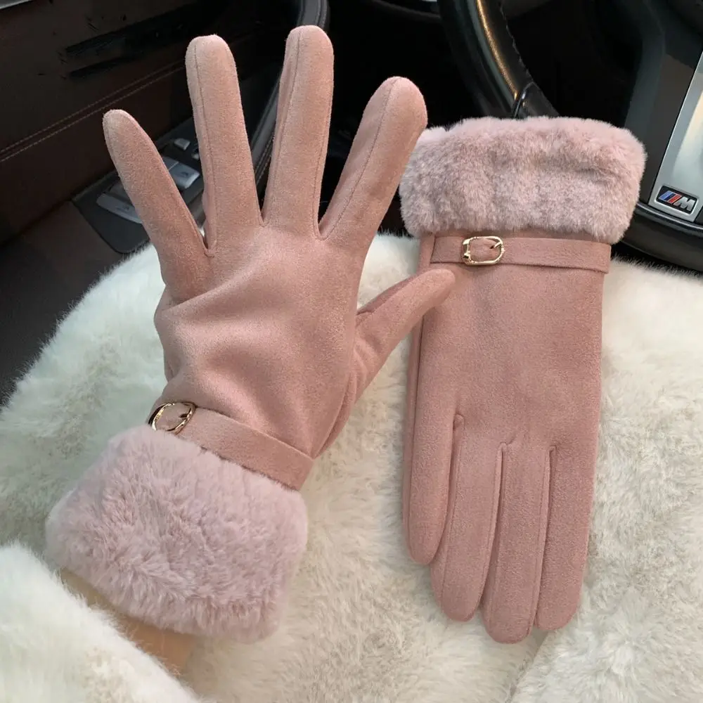 

Casual Windproof Suede Gloves Soft Comfortable Full Fingers Mittens Touch Screen Warm Cycling Mittens Skiing