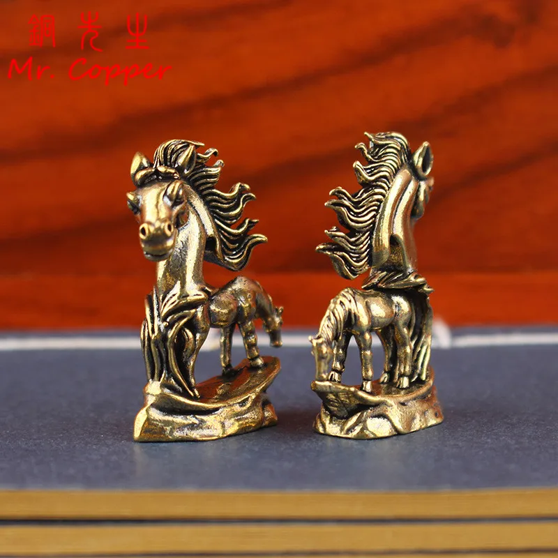 مجردة النحاس مزدوجة الحصان تمثال سطح المكتب زخرفة خمر الحيوان تمثال صغير المشهد الصغير زينة الحرف الملحقات