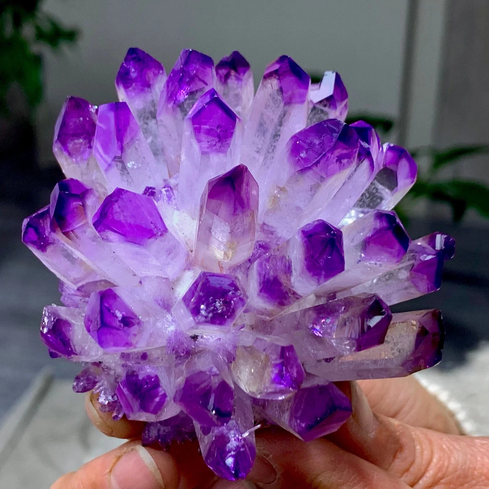 Newly discovered purple phantom crystal quartz cluster mineral healing