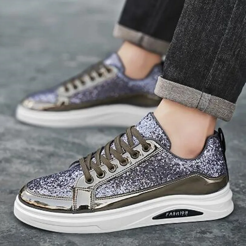 Luxury Mens Shoes Nightclubs Fashion Sequins With Diamonds Golden Sneakers Trendy Low Top Sports Casual Shoes Large Size 39-46