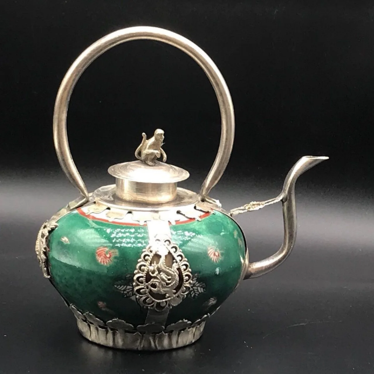 Antique handicrafts wholesale ceramic wrapped silver teapot pattern hand pot kettle ornament