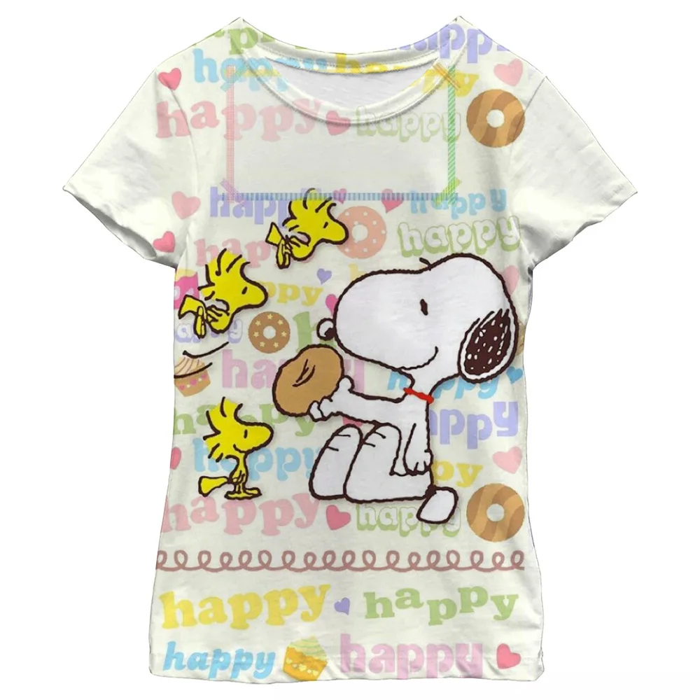 Snoopy Printed Kids T-shirt Summer Children's Short Sleeve Suitable for Boys and Girls white Casual Tops