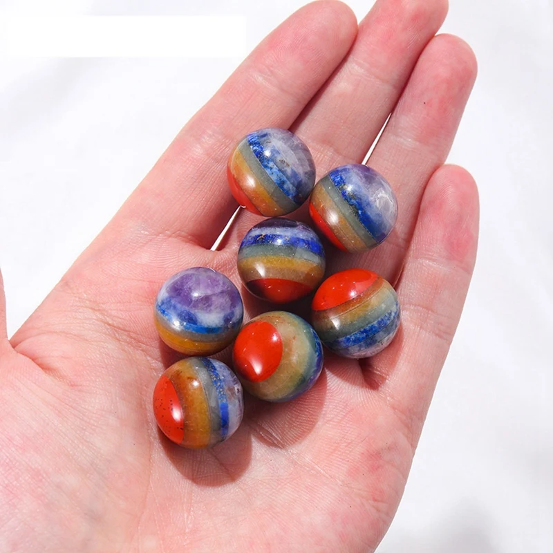 1 Buah Kristal Alami Tujuh Bola Chakra Tangan DIY Batu Permata Dipoles Kristal Penyembuhan Reiki 7 Batu Chakra (16Mm)
