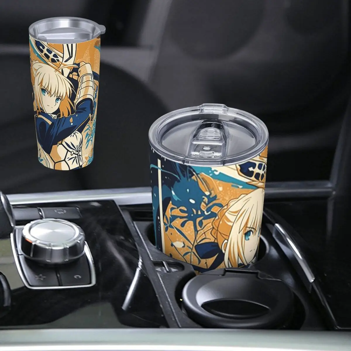 Saber Artoria Battle Ready Fate Stay Night Anime Stainless Steel Tumbler Vacuum Insulated Mug Thermal Cold Cups Straws With Lid
