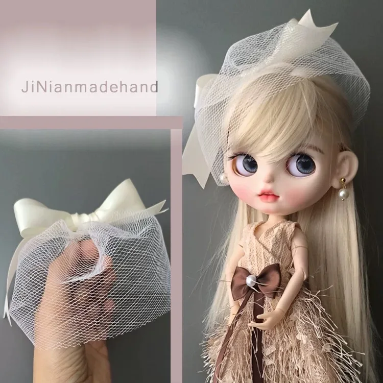 

ICY Blyth Doll Headwear Accessories Elegant White Bow Veil Hair Clips For 19 Joints OB24 Blyth Exquisite Dress Up Headdress