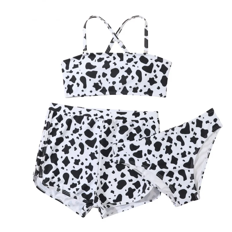 

New Children's Swimwear Two-Piece Printed Floral Three-Piece Set with Shortsbikini Girls' Swimsuit