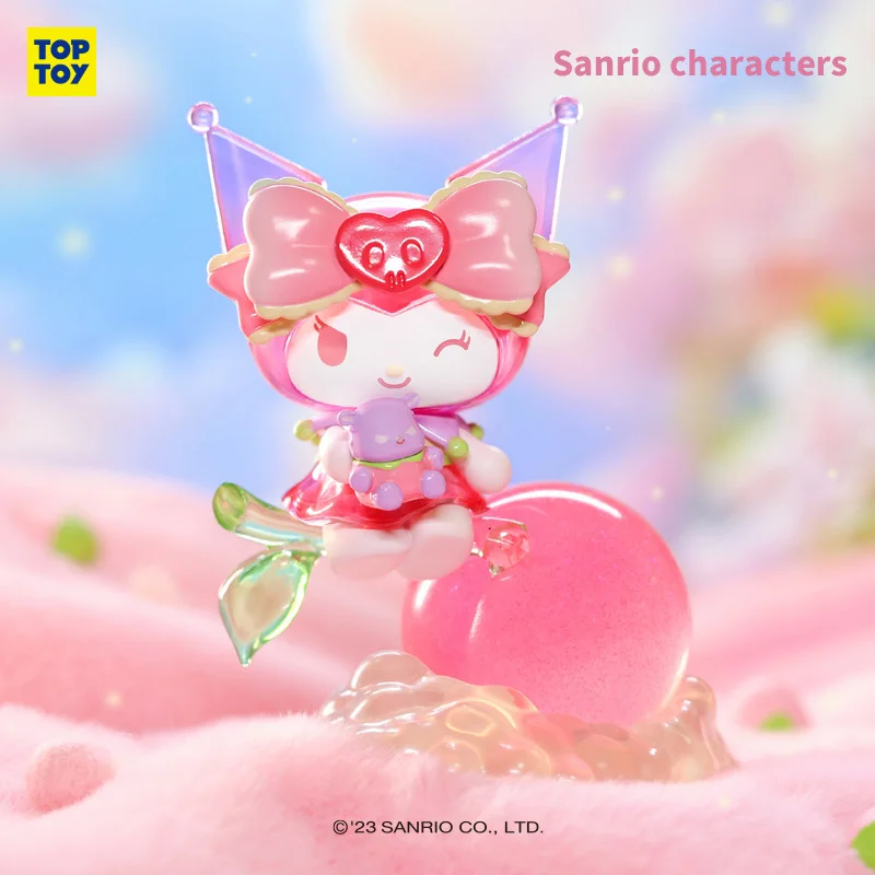 New Sanrio Genki Peach Peach Series Desktop Decoration Figurines Cinnamoroll Kuromi Pochacco Figurines Cute Girl Birthday Gift