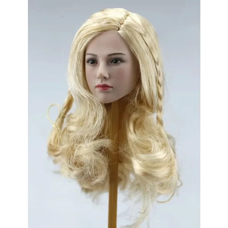 1/6 Scale Blond Valkyrie Head Sculpt Female Soldier Long Curly Golden Hair Head Carving for 12